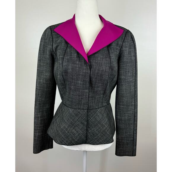 Lafayette 148 New York Womens Grey and Pink Snap Closure Blazer‎ Sz 2 | Office - Picture 1 of 14